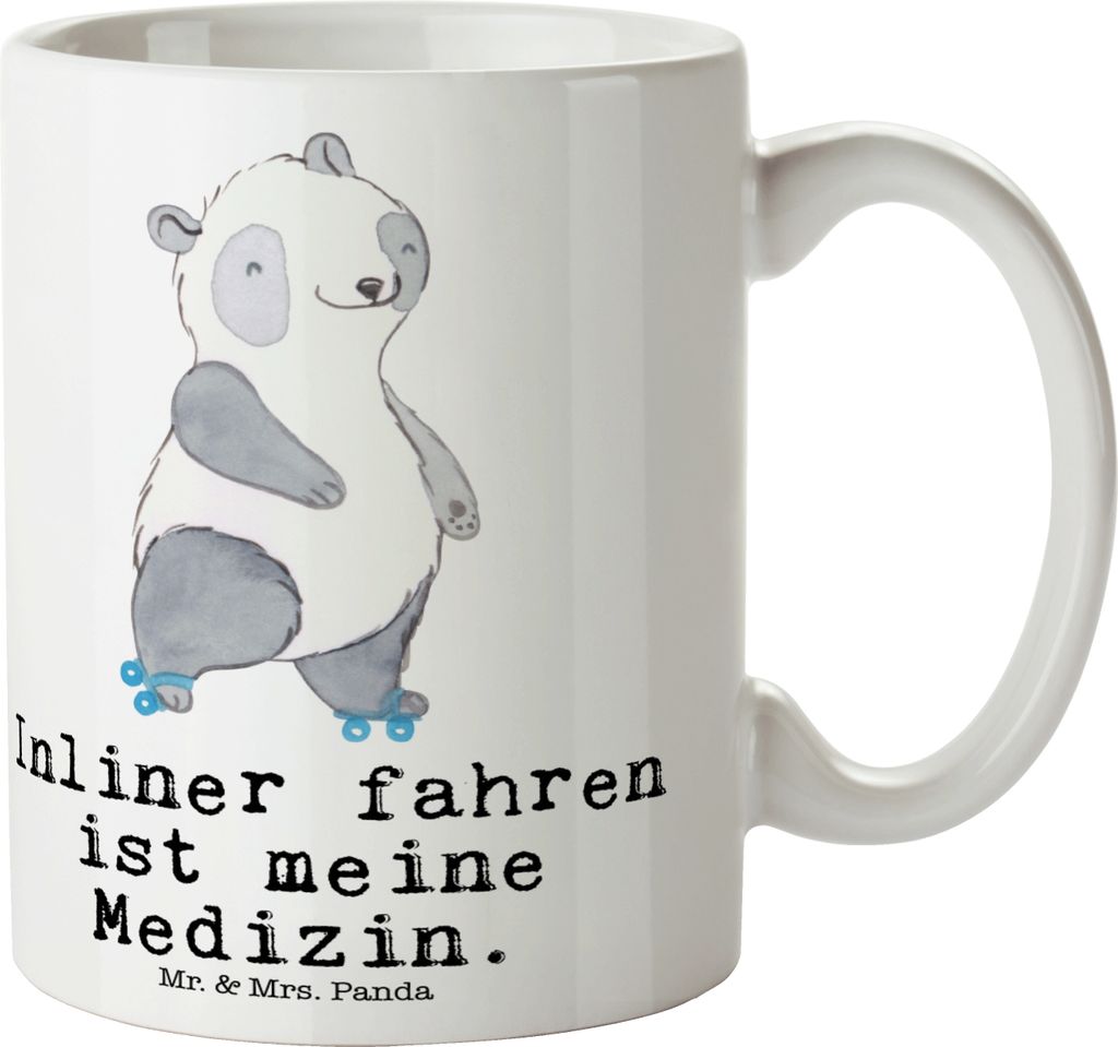 Mr. & Mrs. Panda Becher Panda Inliner fahren - Weiß - Geschenk, Inlinern, Trinkbecher, Teetasse, Pott, Keramiktasse, Tasse, schöne, Rollschuh
