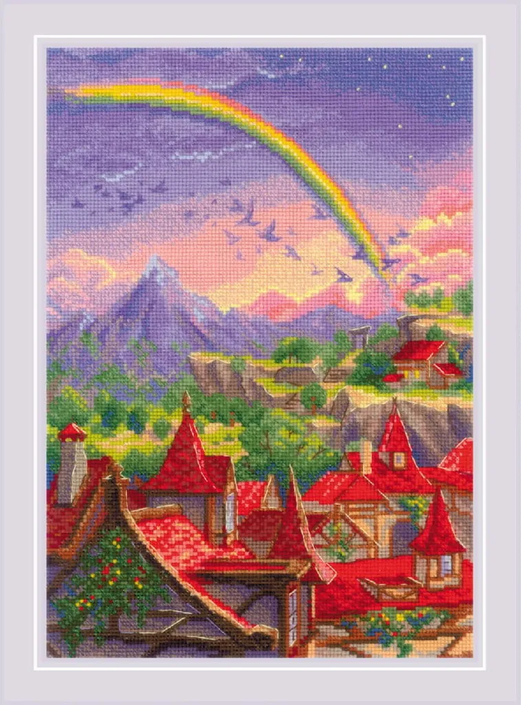 Kit broderie point de croix décoration salon paysage West Wind