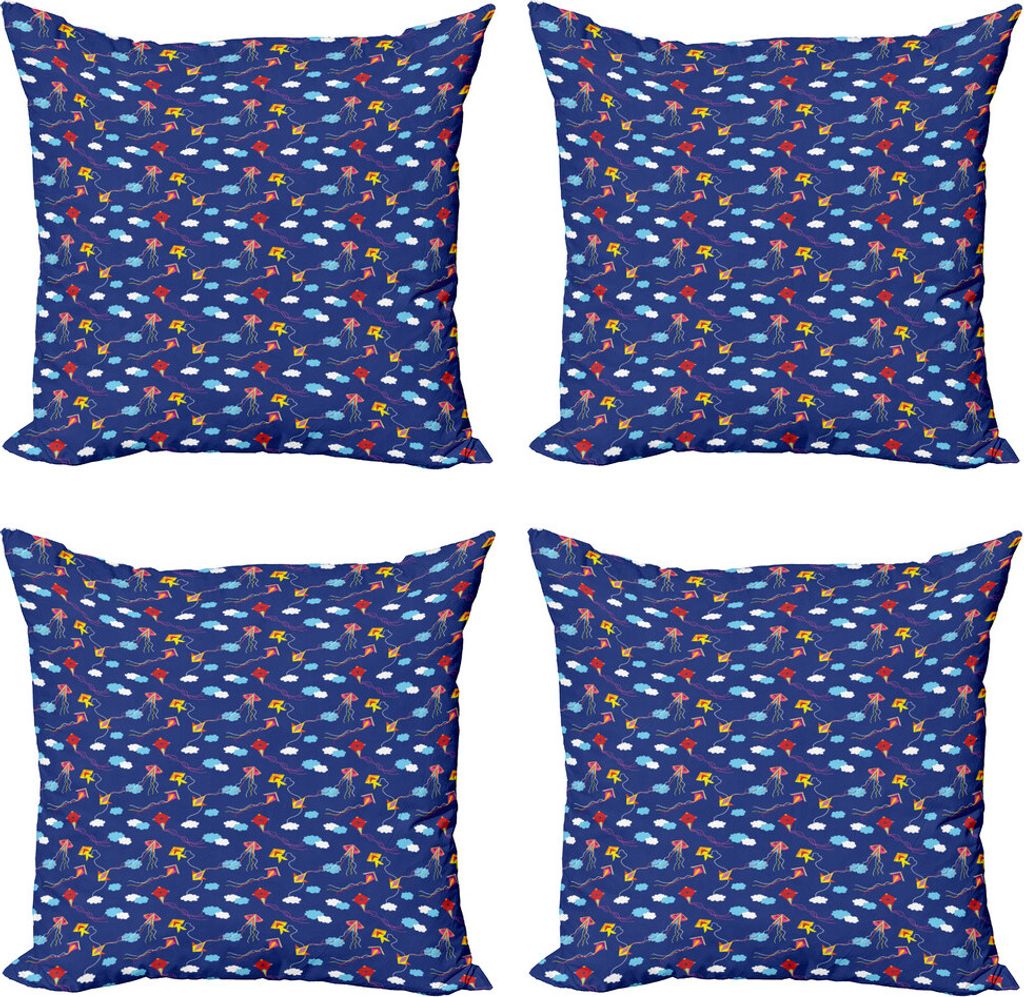 ABAKUHAUS Kites Kissenbezug Set (4 Stück), Eye Sommer Spielzeug Asien, Moderner Doppelseitiger Digitaldruck, 45 cm x 45 cm, Mehrfarbig