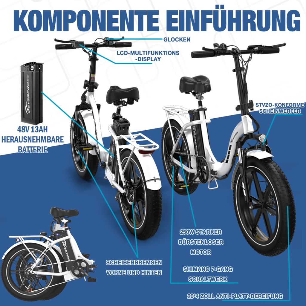 Evercross E-Bike 20" 7 Gang 48V/13Ah Elektrofahrrad Produktbild 2