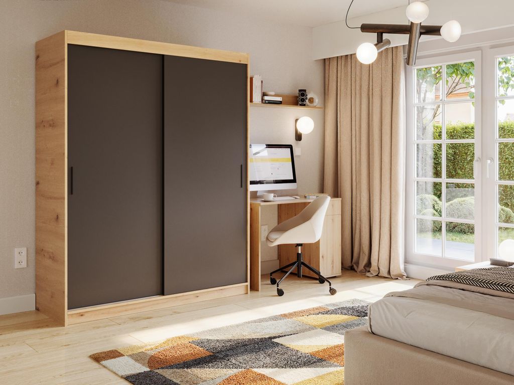 FurMeb24 2-türiger Schiebeschrank IVA 120 x 205 x 60 cm - Artisan/Schwarz