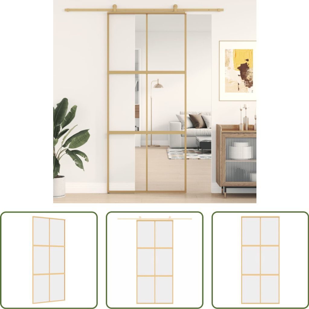 The Living Store Schiebetür Golden 90x205 cm ESG-Klarglas und Aluminium