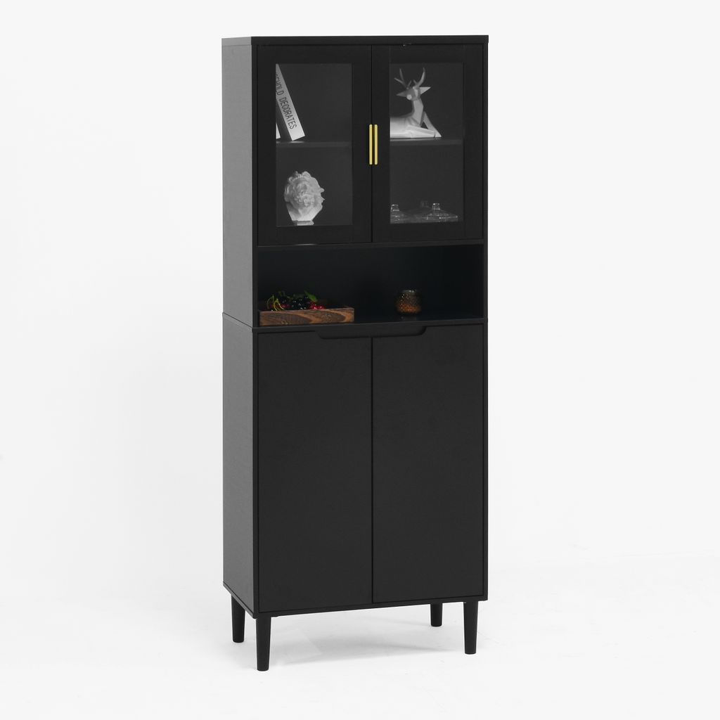 Hohes Bücherregal mit Tür aus gehärtetem Glas und Produktbild 
