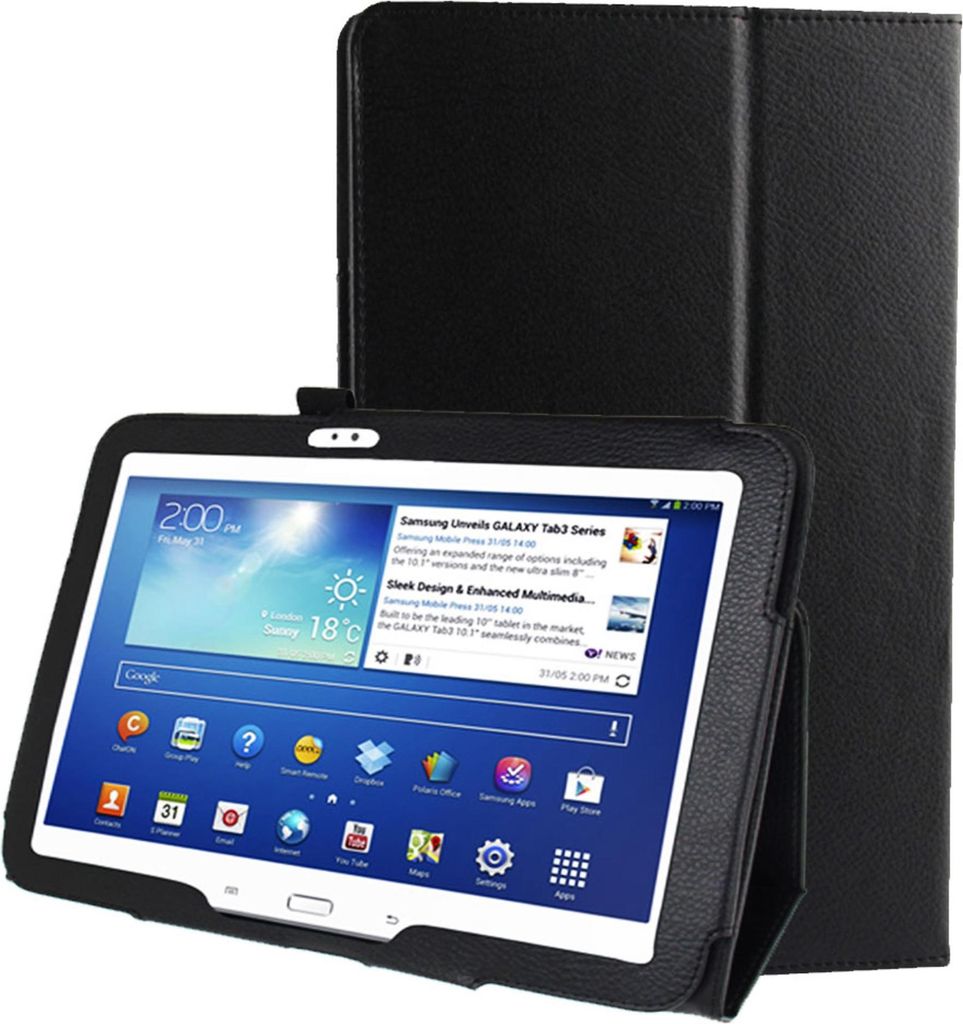 subtel Flip Cover Tablethülle für Samsung Galaxy Tab 3 10.1 (P5200 / P5210 / P5220) Tablet Schutzhülle mit Ständer, Kunstleder schwarz Bookstyl...