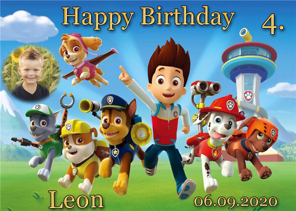 Tortenaufleger Fototorte Tortenbild Kindergeburtstag Paw Patrol PP03 (Zuckerpapier) DIN A5 mit Foto