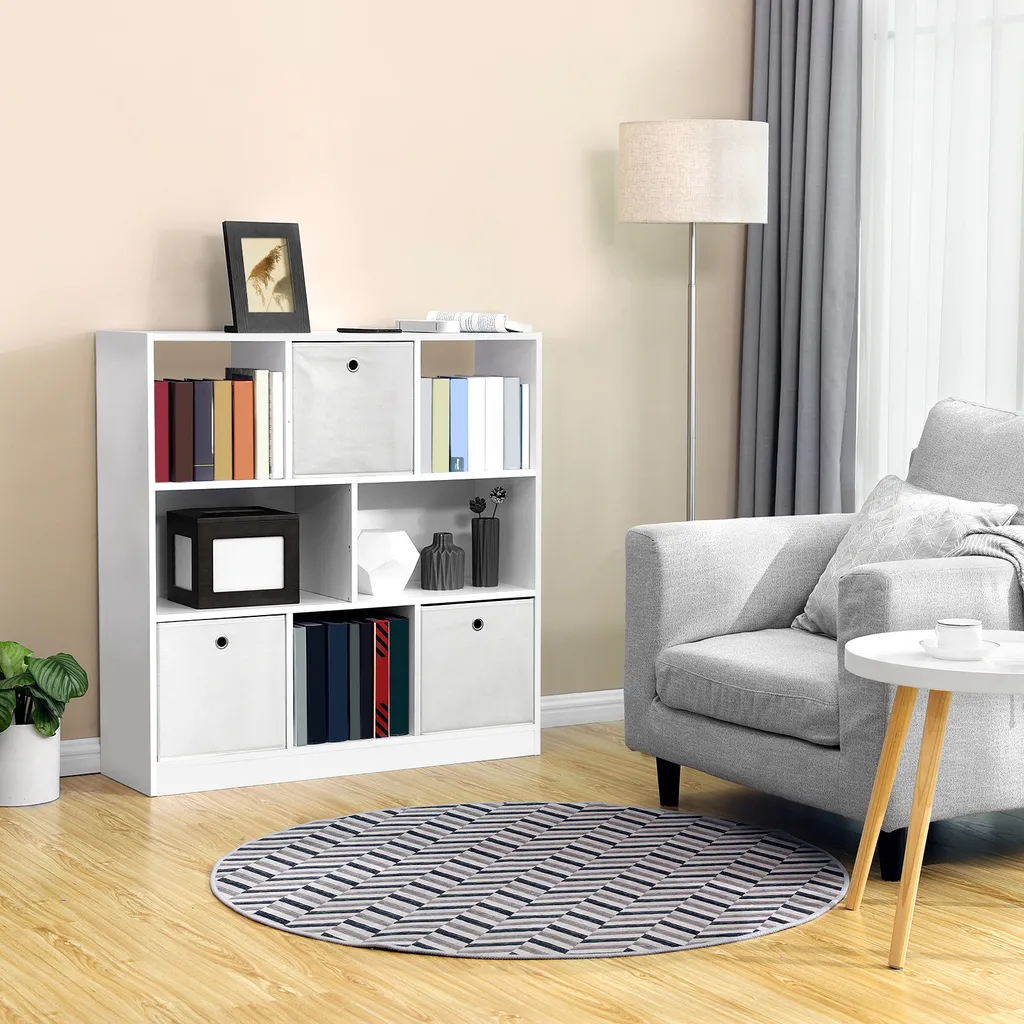 Bibliothèque étagère bois blanc chêne avec compartiments ouverts