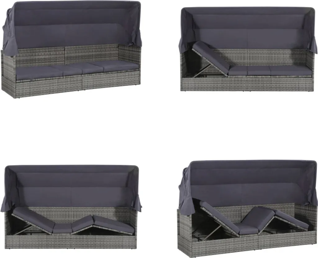 Bain de Soleil Baldaquin en Poly Rattan Gris 205 cm Résistant aux UV