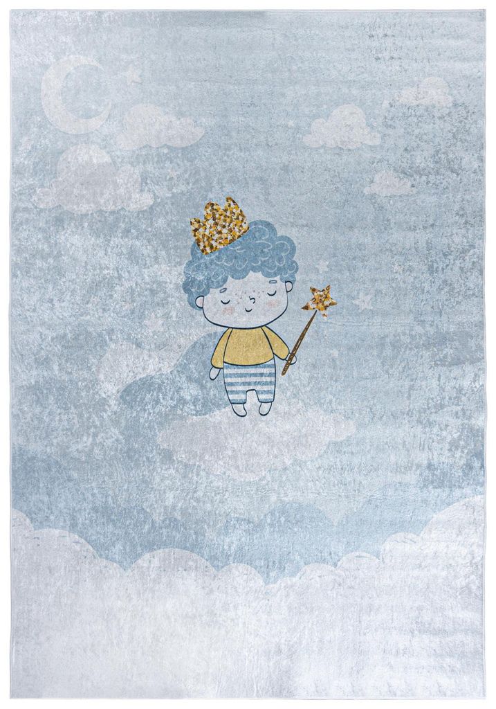 Mazovia Kinderteppich Figur Blau 120x170 cm Kurzflor Pflegeleicht Spielteppich für Kinderzimmer