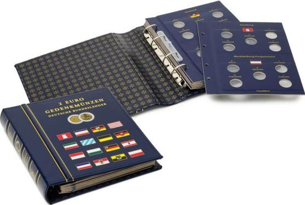 Münzalbum VISTA, für deutsche 2-Euro-Gedenkmünzen Deutsche Bundesländer, inkl. Schutzkassette, blau