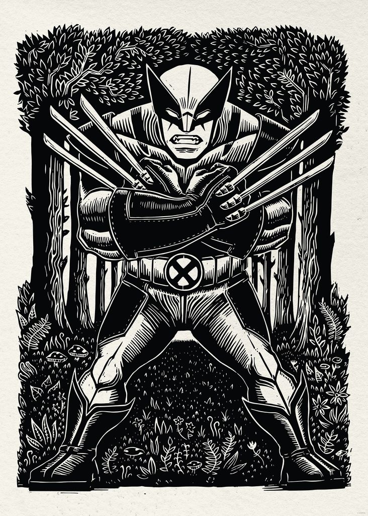 Komar Wandbild- Marvel Wolverine Lino-Cut - Größe 50 x 70 cm
