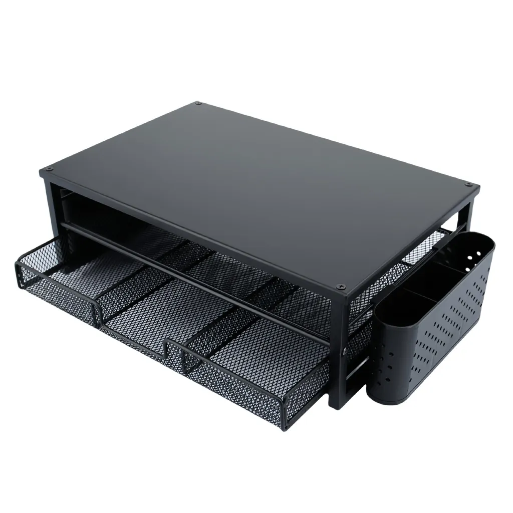 Réhausseur écran PC en métal et organisateur de bureau noir Série-X