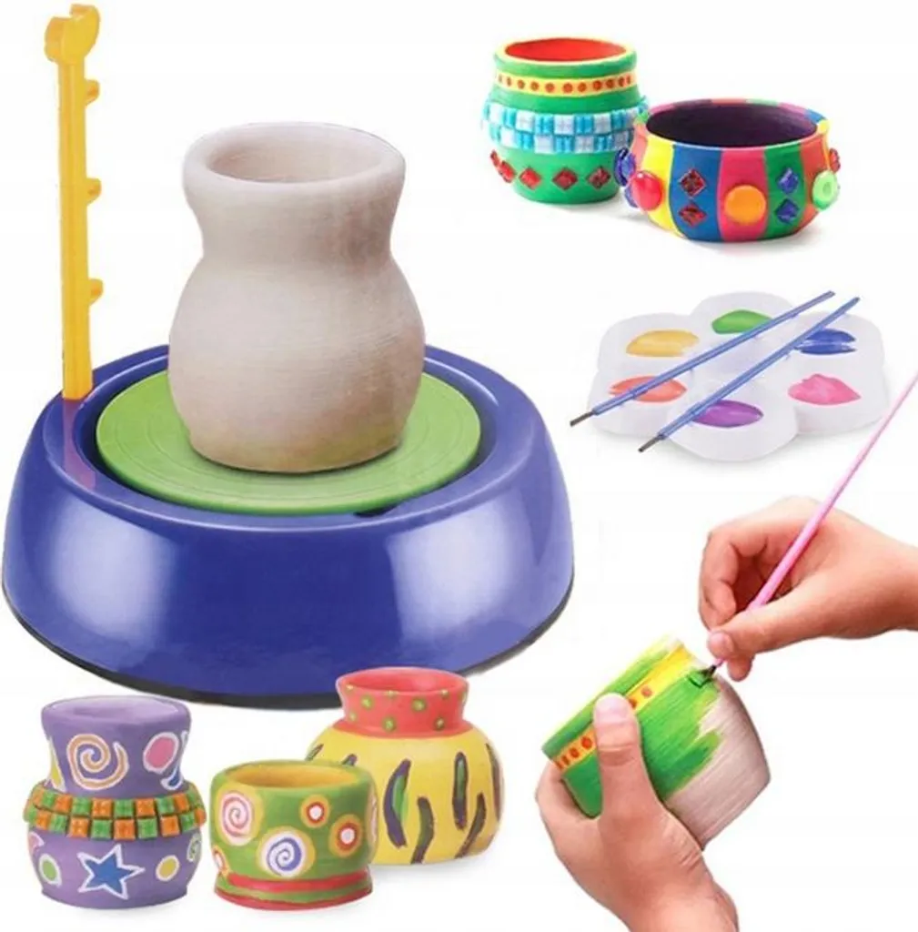 Kit poterie créatif : tour électrique, 2 pains d'argile et 12 couleurs