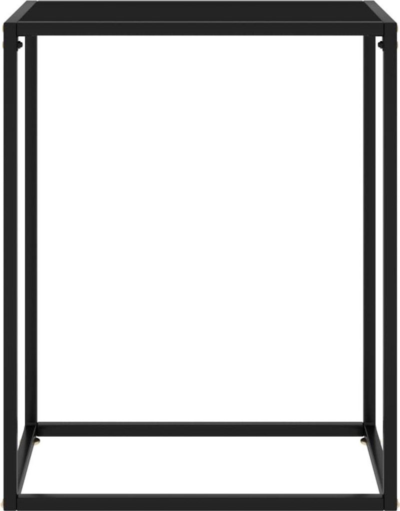 A black metal console table frame against a white background.