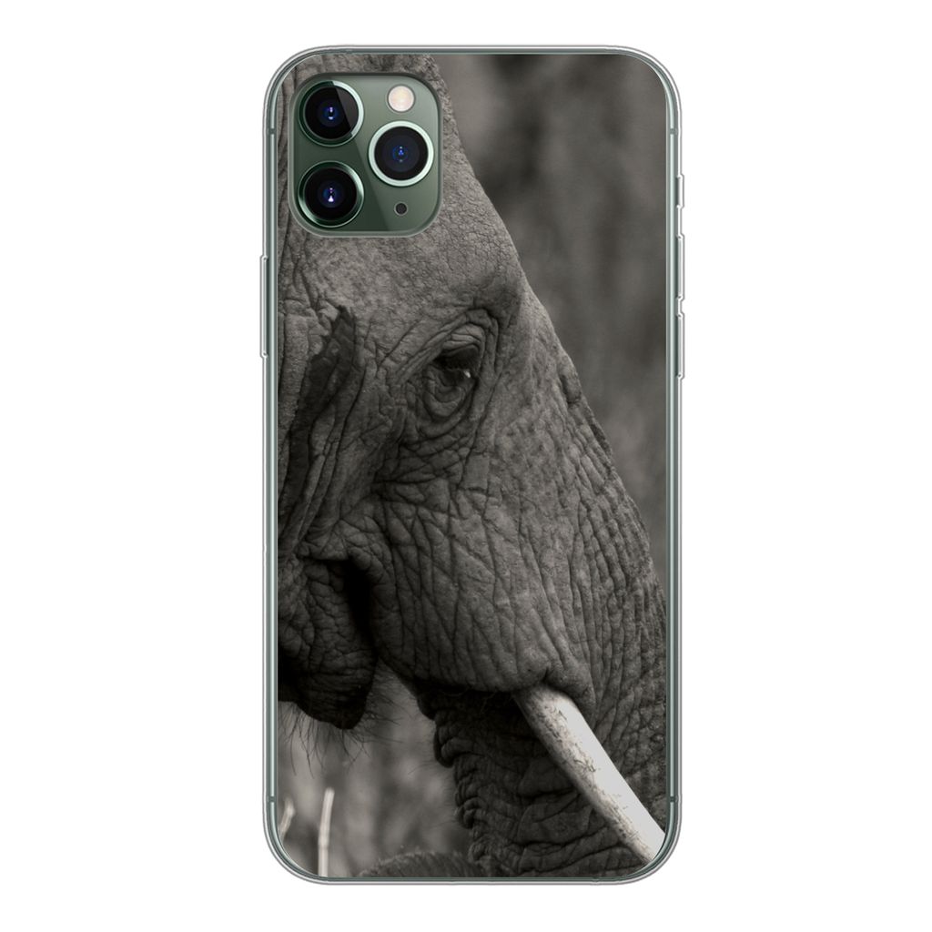 MuchoWow Handyhülle Schutzhülle Hülle für iPhone 11 Pro Max Elefant - Tiere - Schwarz - Weiß Silikon Softcase Handy Hülle - Schutz