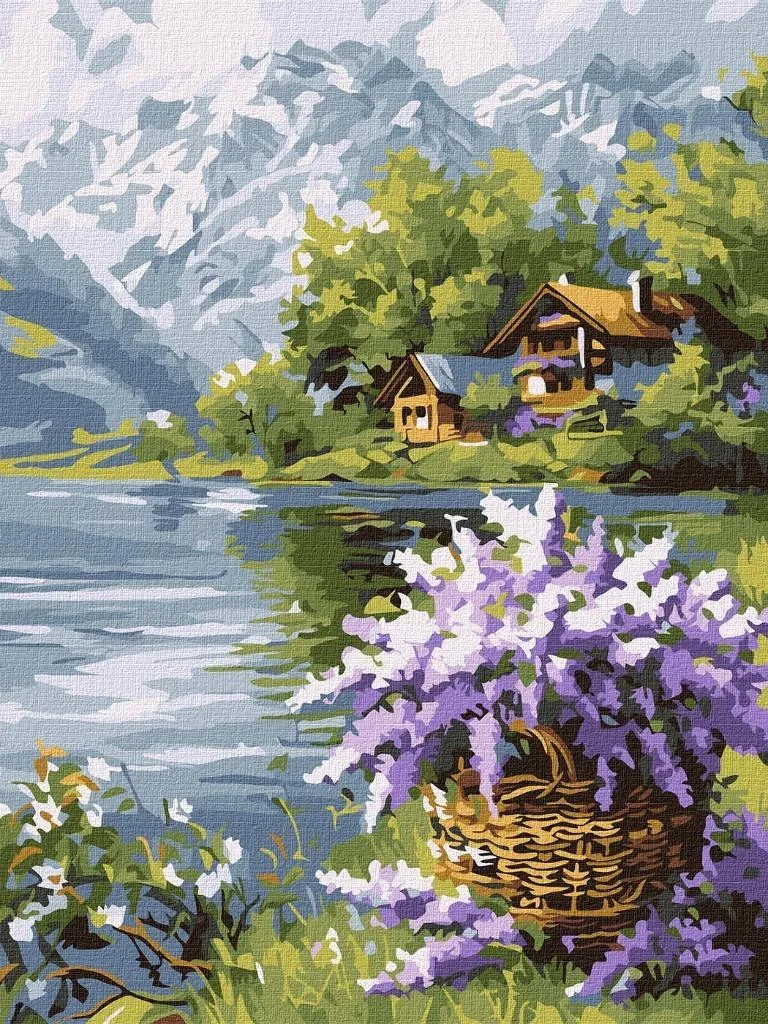 Peinture par numéros Panier de lilas 30x40cm - Kit complet de loisir