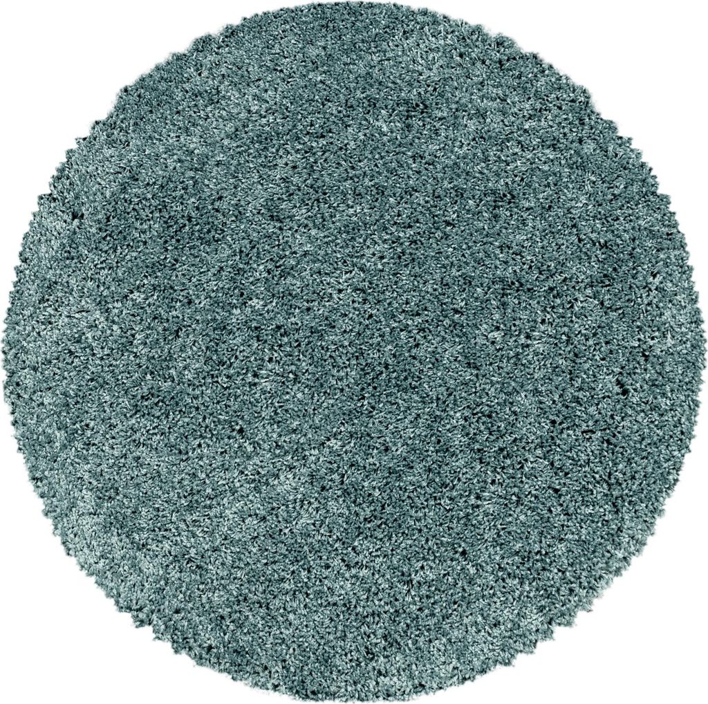 Teppich Wohnzimmer Hochflor Blau 200x200 Rund Unicolor - Produktbild 