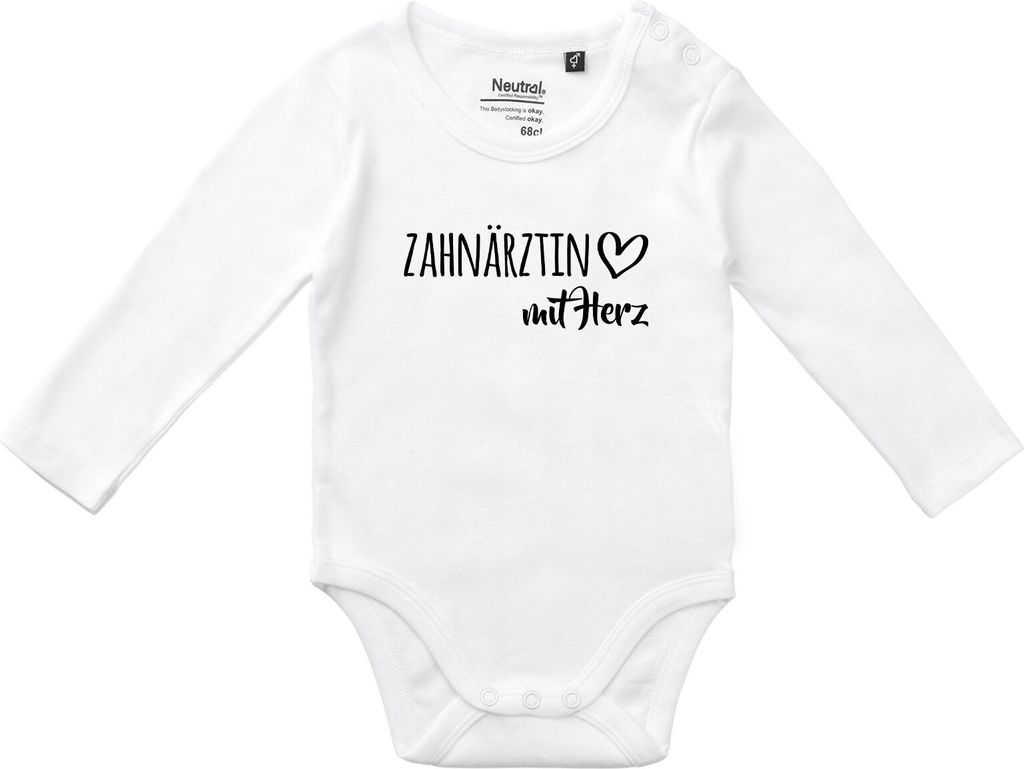 Huuraa Baby Body Zahnärztin mit Herz 74 White Baumwolle Fairtrade Langarmbody Geschenkidee