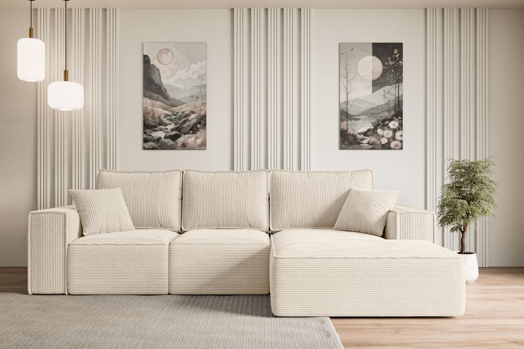 ALTDECOR Ecksofa mit Schlaffunktion und Bettkasten SERRA-L-S - 266x161x87 cm Beige - Corner Sofa Bett Eckcouch Couch L-Form Schlafcouch Ausziehbar ...