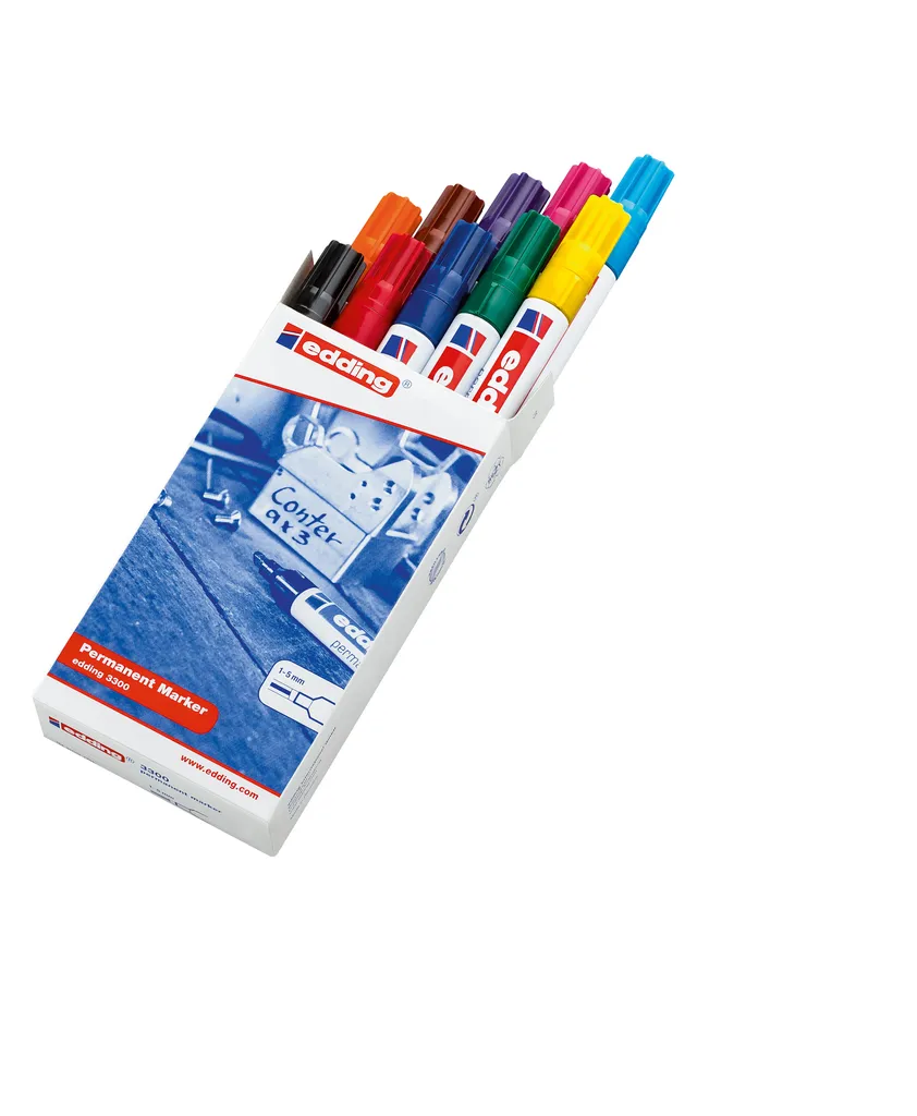 Pennarello Indelebile Edding 3300 Set 10 Colori Punta Scalpello 1-5mm