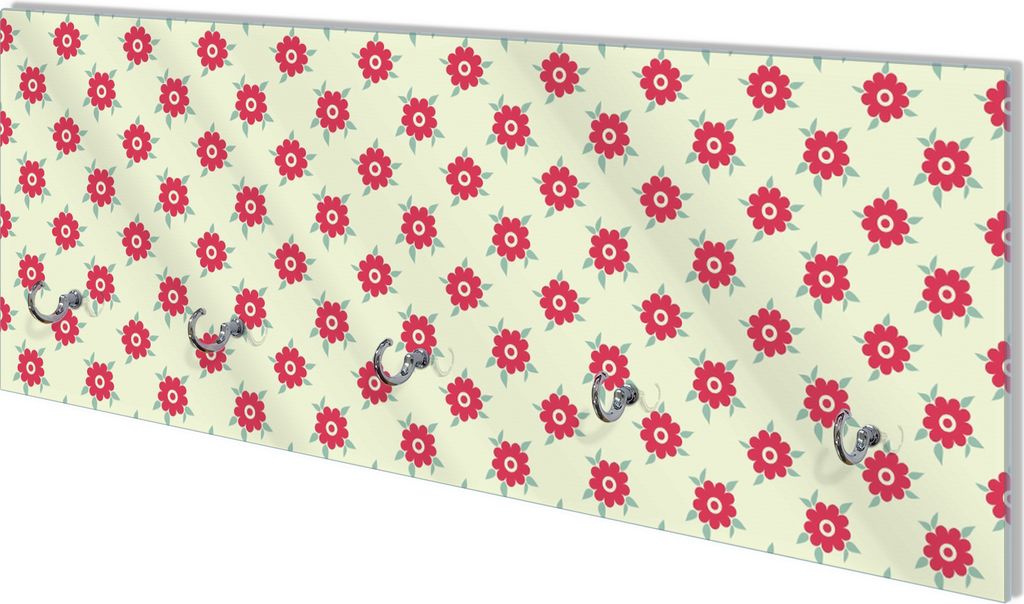 Wallario Flurgarderobe Wandgarderobe aus Glas, mit 5 Haken, Größe 80 x 30 cm, Motiv Muster mit Blüten und Blättern