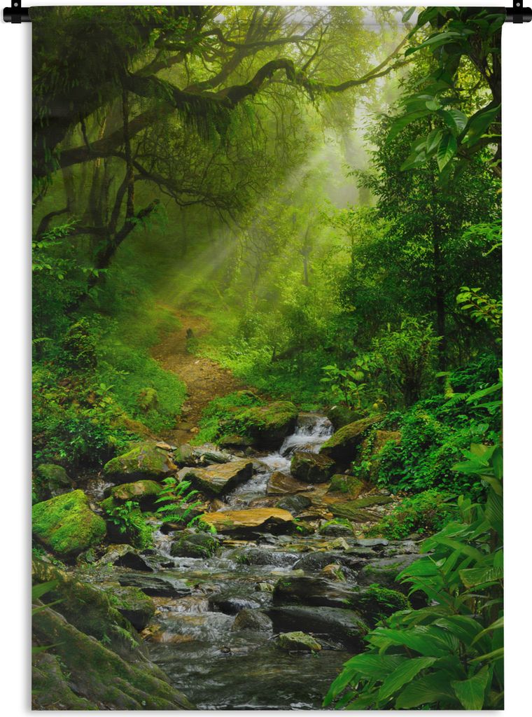 MuchoWow Wandteppich Wandbehang Dschungel - Wasser - Laub - Sonne - Natur 60x90 cm Tapisserie Dekoration Wandtuch - Foto-Teppich - Abwaschbar