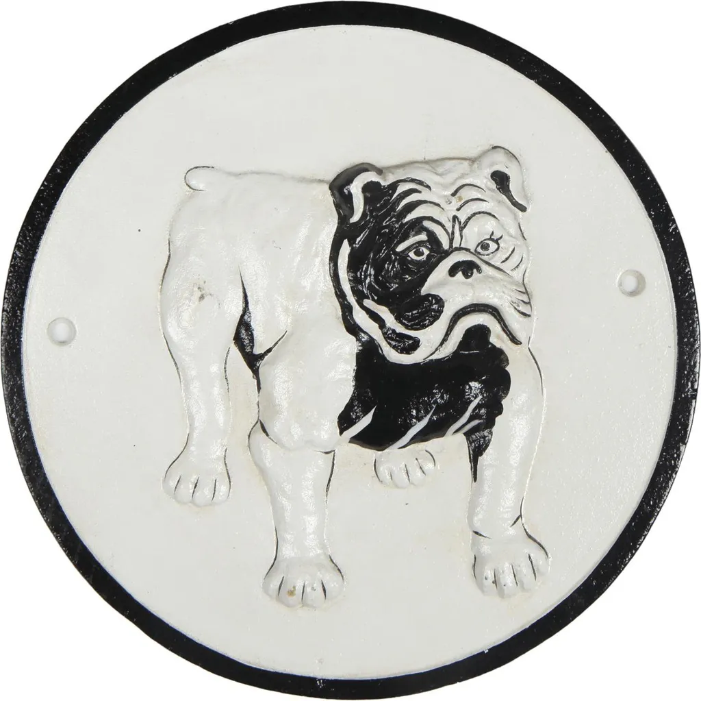 Bouledogue en fonte sur plaque ovale - Objet décoratif robuste de style ancien