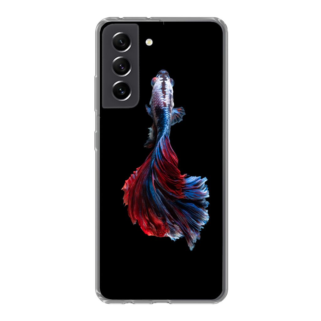 MuchoWow Handyhülle Schutzhülle Hülle für Samsung Galaxy S21 FE Fisch - Schwanz - Schwarz Silikon Softcase Handy Hülle - Mobiltelefonhülle