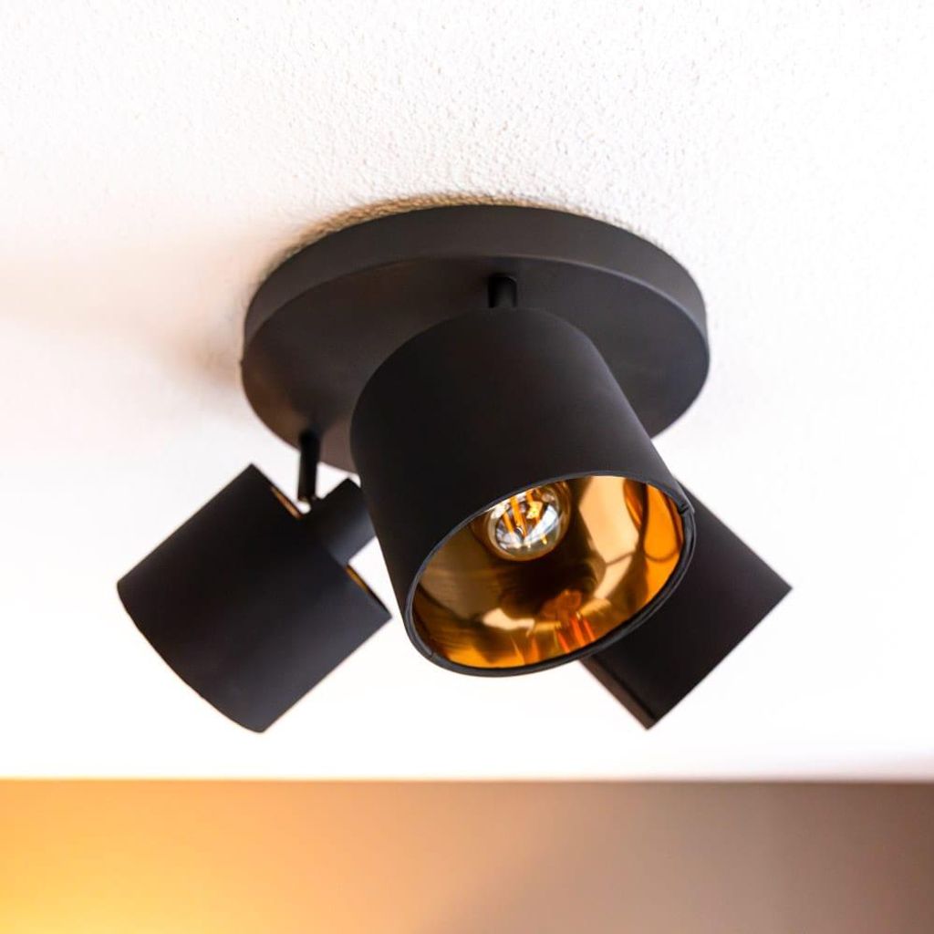 hoftronic LED-Deckenstrahler 3 Spots E14 Fassung IP20 Schwarz Gold
