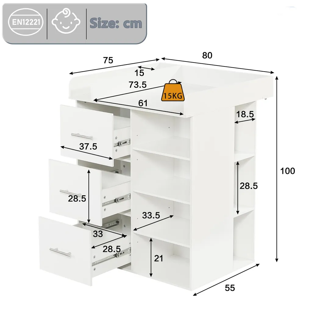 Commode à langer blanche Flieks : 3 tiroirs et étagères modulables - 5