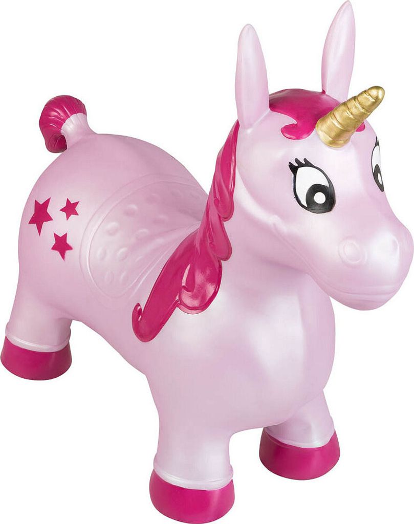 Idena Hüpfpferd Einhorn pink mit Sternen - Größe: 59 x 23 x 53 cm - Sitzhöhe: 23 cm - inklusive Luftpumpe