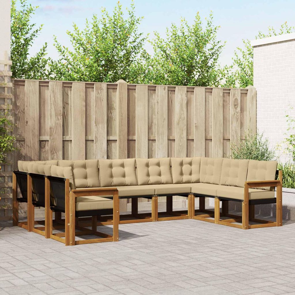 "2026 Aktion"Outdoor-Sofagarnitur - CLORIS - Balkonmöbe/Sitzgruppe - 9 pcs - Moderne Design - Natur und Beige Massivholz Akazie - Gartensofas Prom...
