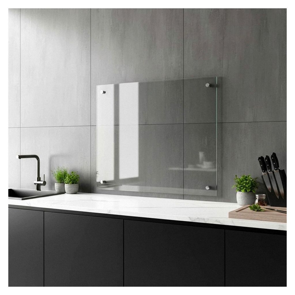 Spritzschutz für den Herd 100x60 cm Küchenrückwand Milchglas Fliesenspiegel inkl. Schrauben Wandschutz 6 mm ESG Sicherheitsglas | schwer entflam...