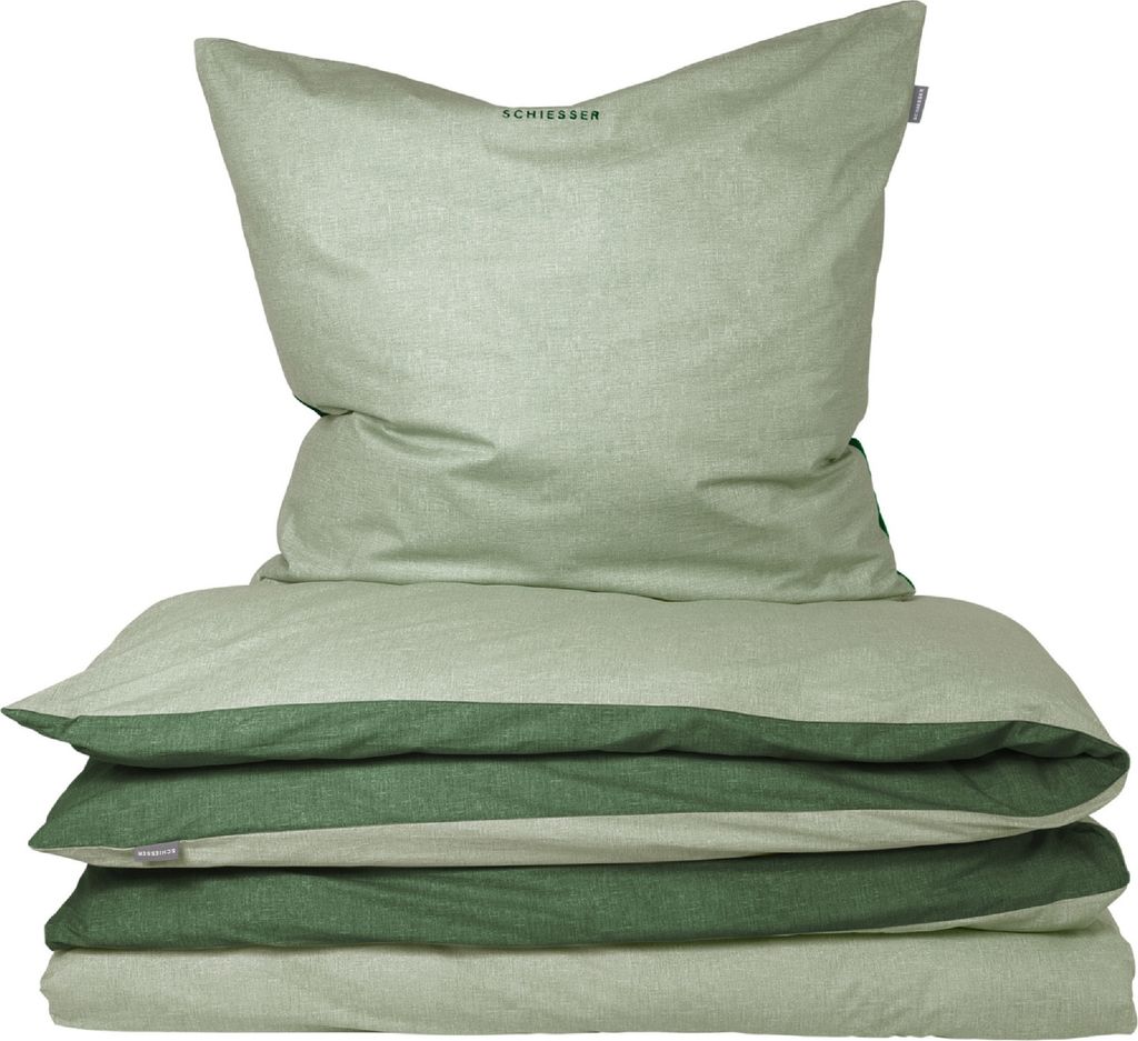 Schiesser Bettwäscheset Doubleface | Feinbiber | 100% Baumwolle aus nachhaltiger Produktion | 155x220cm + 80x80cm | Grün