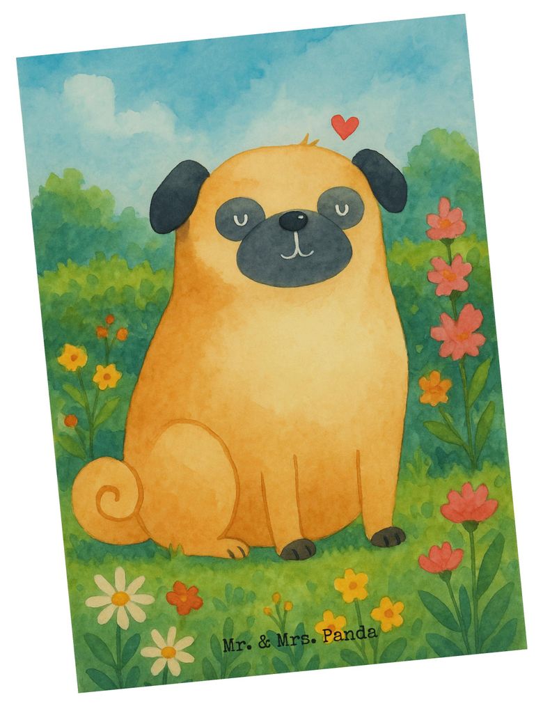 Mr. & Mrs. Panda Postkarte Mops Design - Weiß - Geschenk, Grußkarte, Knuffig, Hund, Ansichtskarte, Fotokarte, Liebe, Postkarten, Hundemama, Sprü...