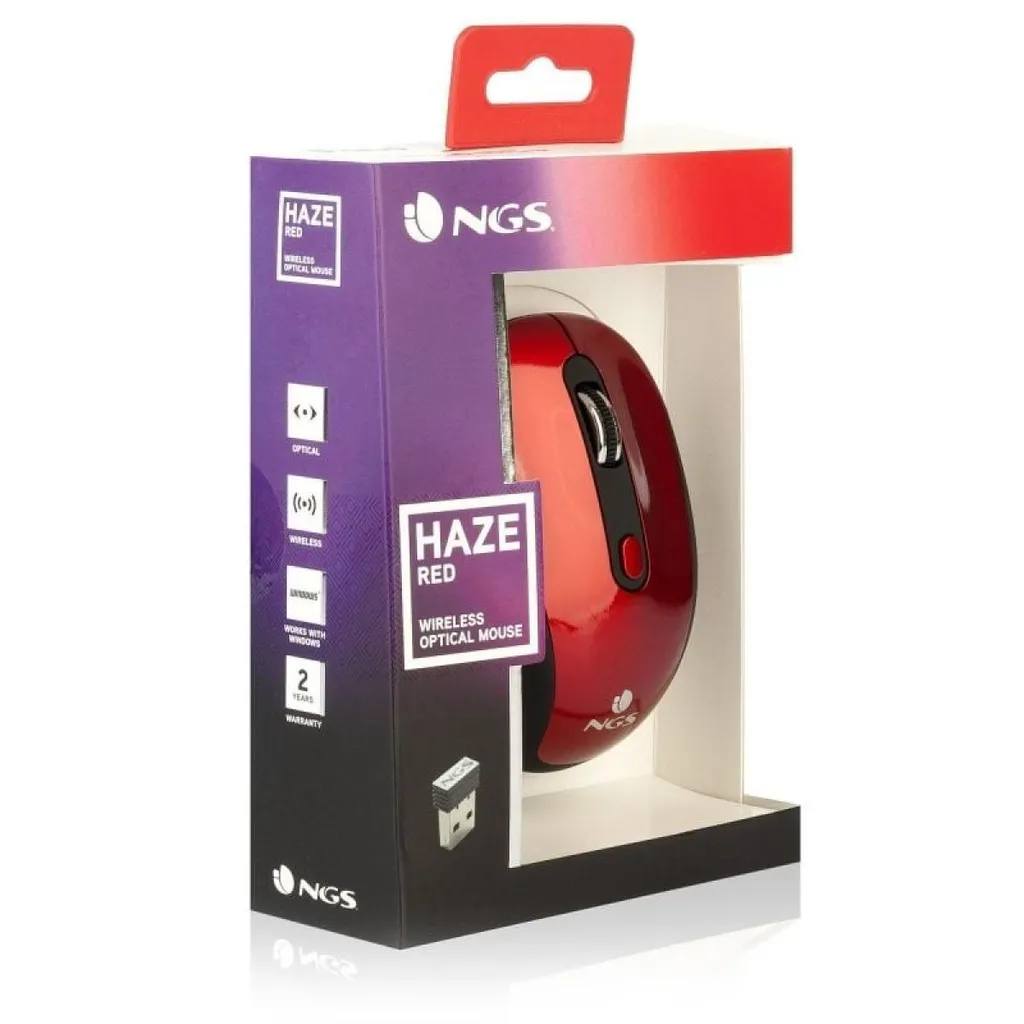 Souris sans fil 1600 DPI NGS Haze Rouge ergonomique et haute précision