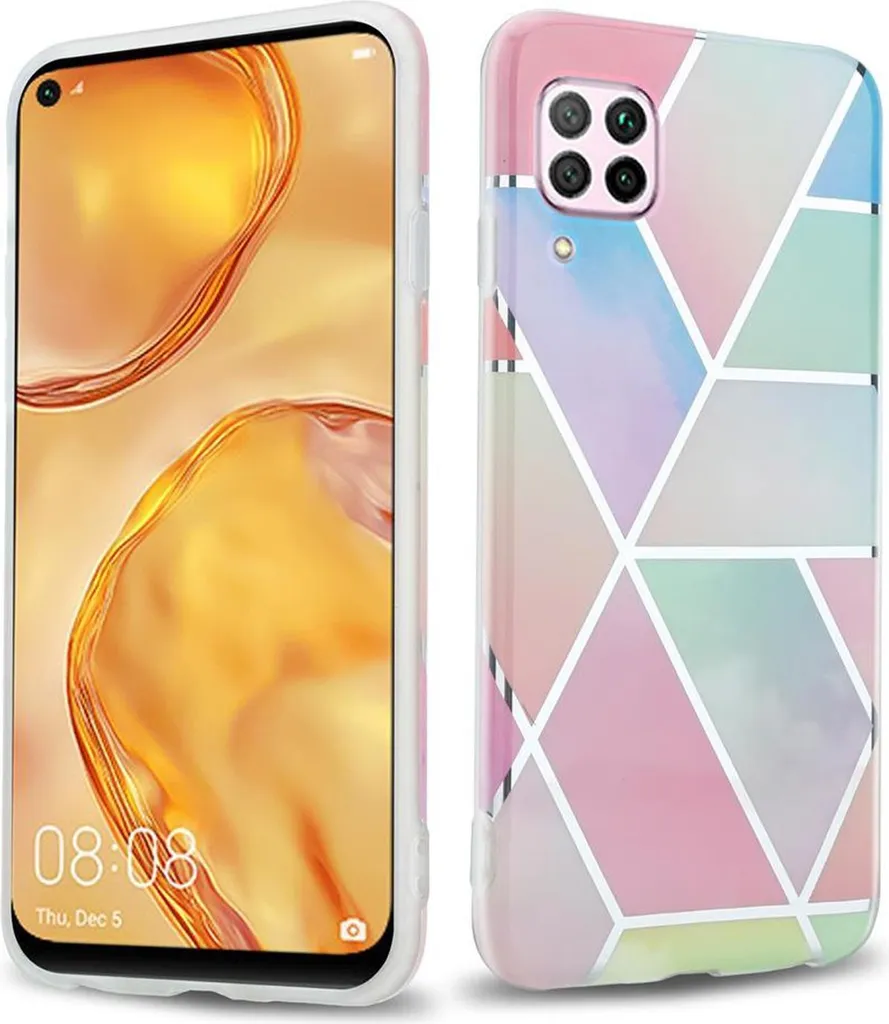 Cadorabo Custodia Per Huawei P40 Lite E – Cover Bicolore Rosa E Blu Con Retro In Vetro Temperato E Silicone TPU - 4