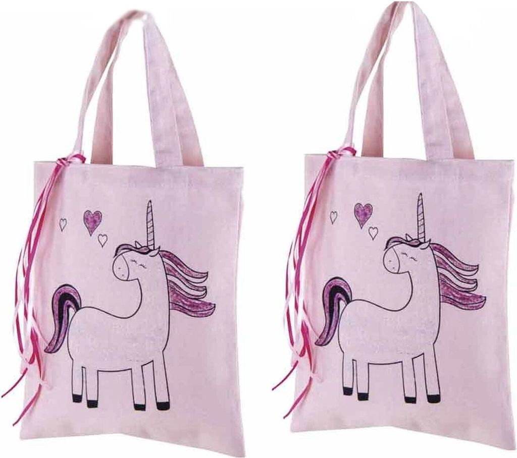 2 rosa Baumwolltaschen 25 x 20 cm - Einhorn