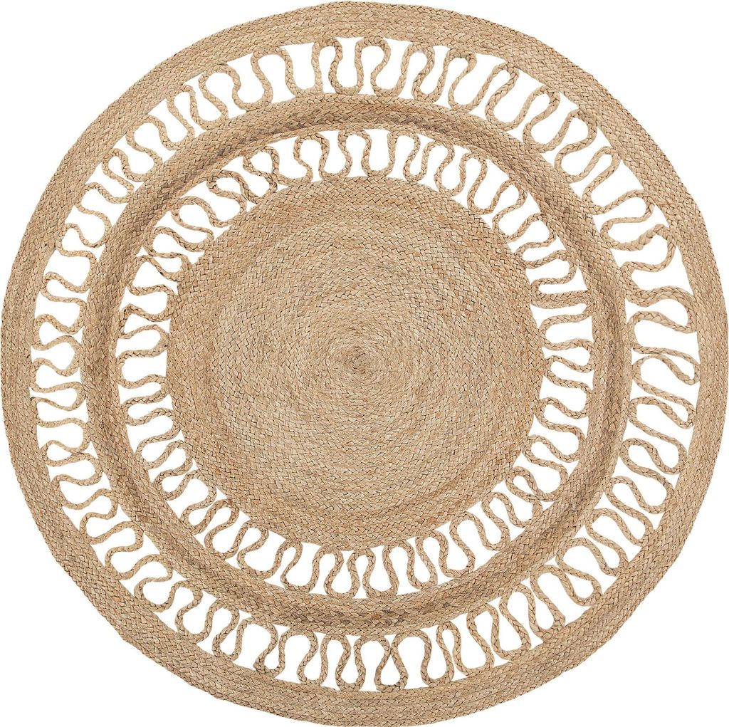BELIANI Teppich Beige Jute ø 120 cm Kurzflor Boho Stil Maschinengewebt Rund