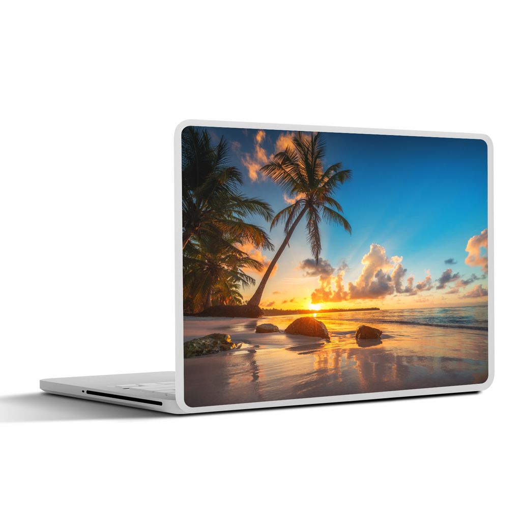 MuchoWow Laptop Aufkleber Sticker Cover Strand - Meer - Palme - Sonnenuntergang 32.5x23.5 cm - Sticker für Laptop - Selbstklebend