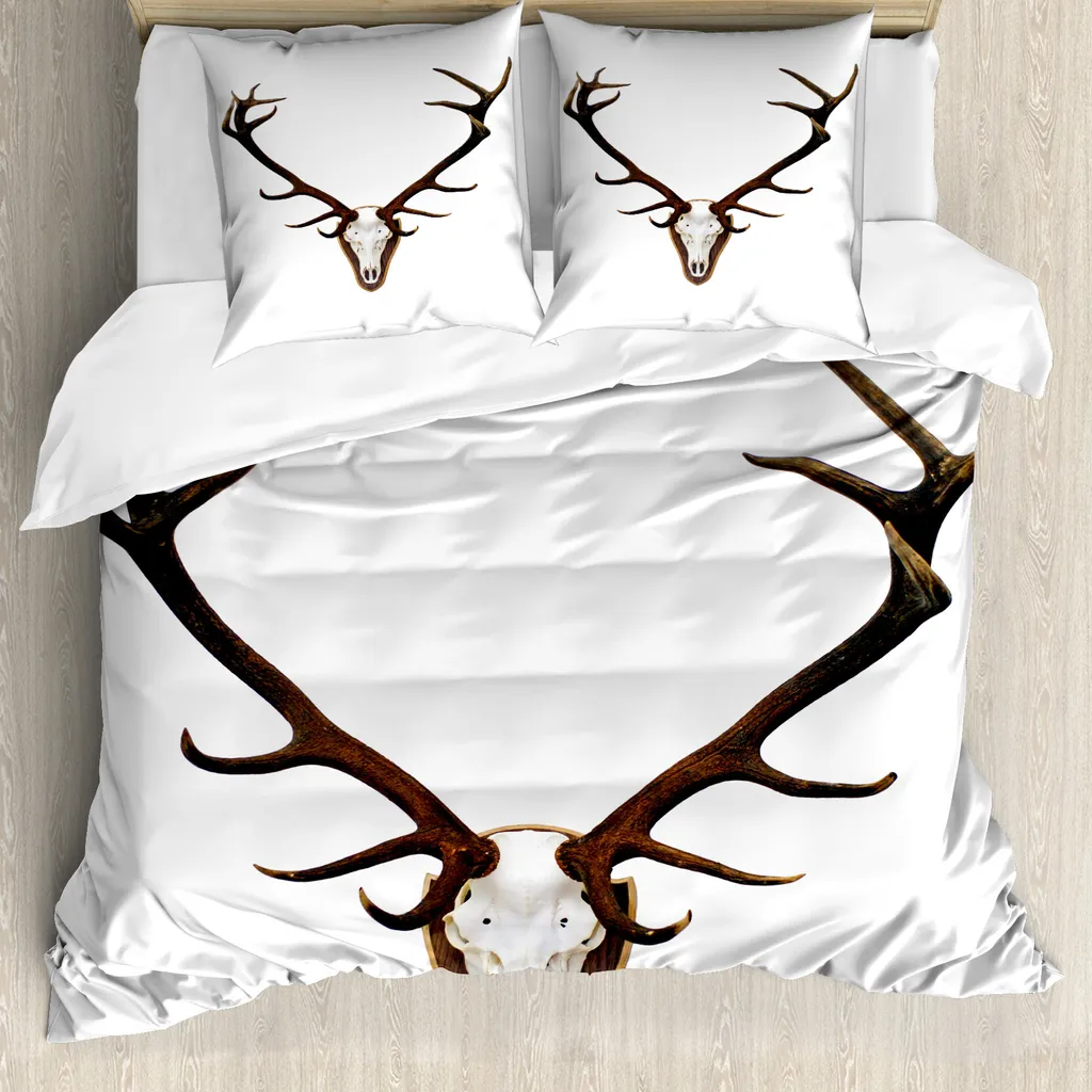 Parure de Lit 2 Personnes Imprimé Cerf Marron et Gris 200x200 cm