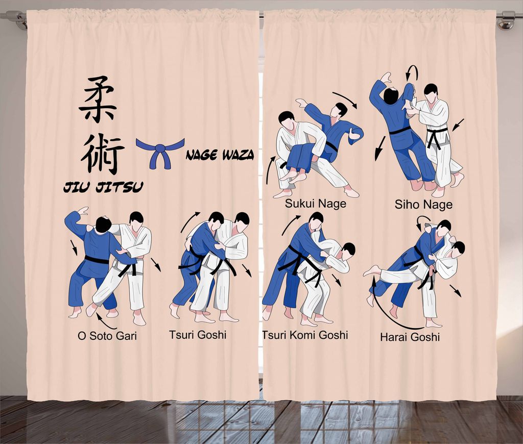 ABAKUHAUS Jiu Jitsu Rustikaler Gardine, Verteidigungstechniken, Schlafzimmer Kräuselband Vorhang mit Schlaufen und Haken, 280 x 245 cm, Blush Blau...