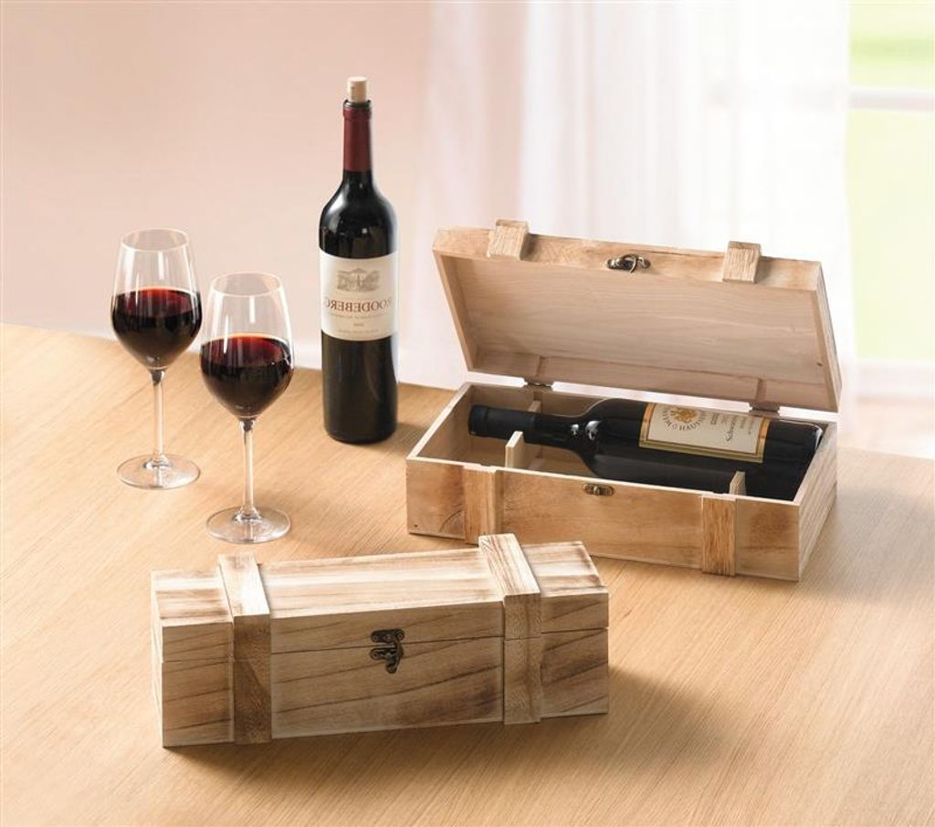 Weinkiste "Rustikal" aus Holz, Geschenkbox für 1 Flasche Wein