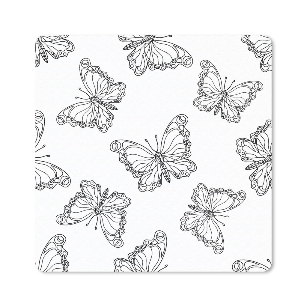 MuchoWow Mauspad Mousepad Schmetterlinge - Muster - Schwarz und Weiß 20x20 cm - Mousepads - Maus Mat - Pad - Mausunterlage - Desk Mat - Bureauar...