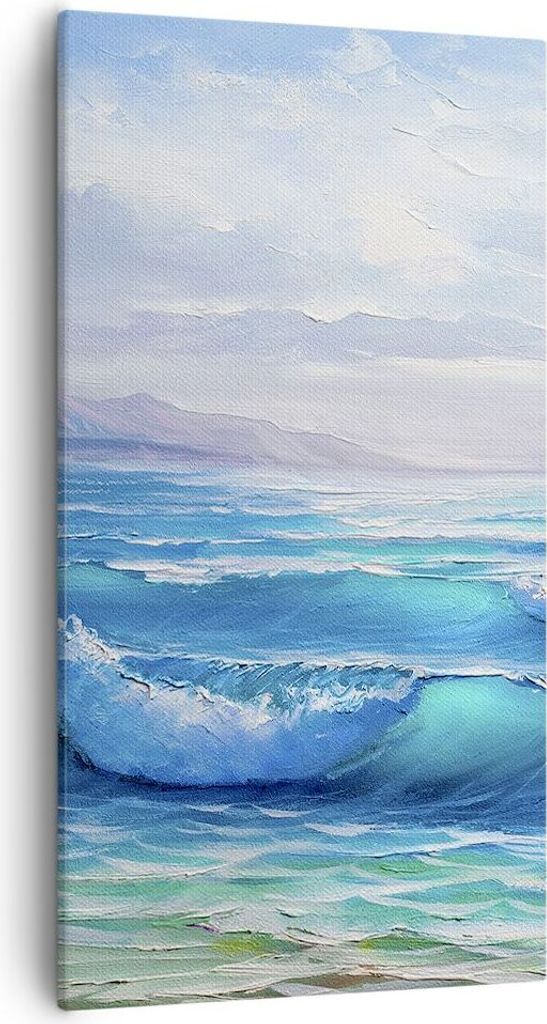 Bild auf Leinwand - Leinwandbild - Meer Welle Möwe - 55x100cm - Wand Bild - Wanddeko - Wandbilder - Leinwanddruck - Bilder - Kunstdruck - Wanddeko...