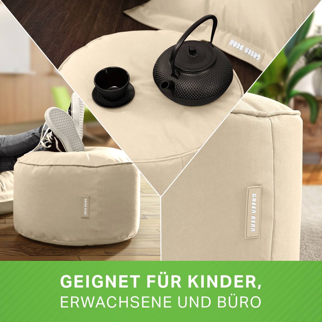 Green Bean Sitzsack-Hocker "Stay" 45x25cm mit EPS-Perlen Füllung - Fußhocker Sitz-Pouf für Sitzsäcke - Fußablage Sitzkissen Sitzhocker Beige