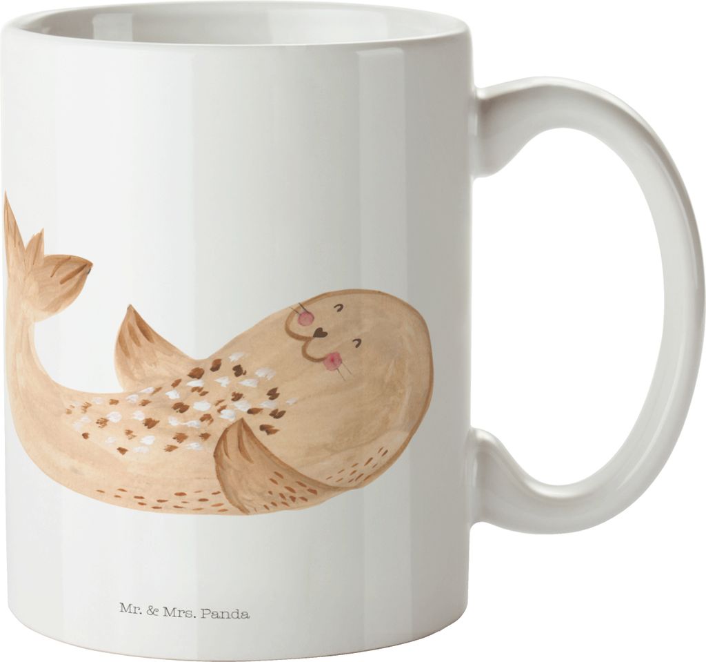 Mr. & Mrs. Panda Pott Robbe Liegen - Weiß - Geschenk, Kindergarten Tasse, Haferl, Mehrwegbecher, Lustige Sprüche, Ostsee, Trinklernbecher, Strand...