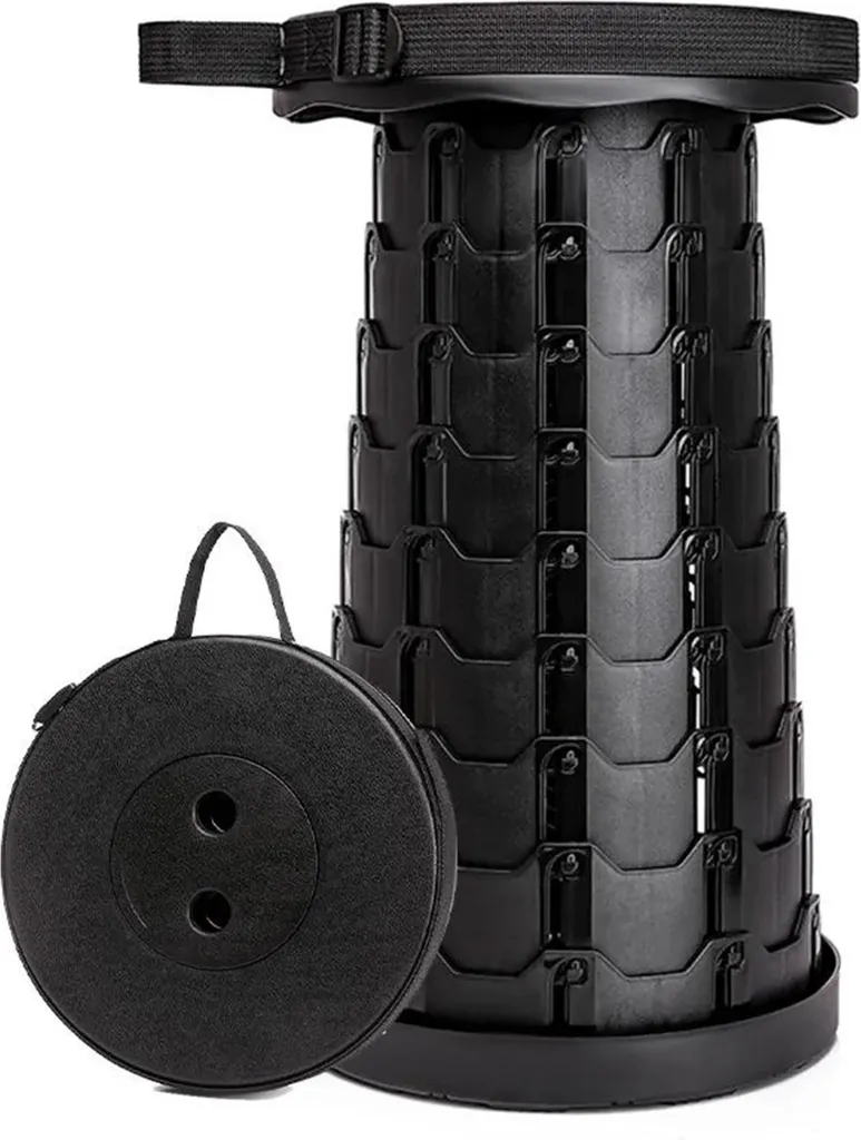 Sgabello Telescopico Portatile Grigio Scuro | Sedia Pieghevole Campeggio