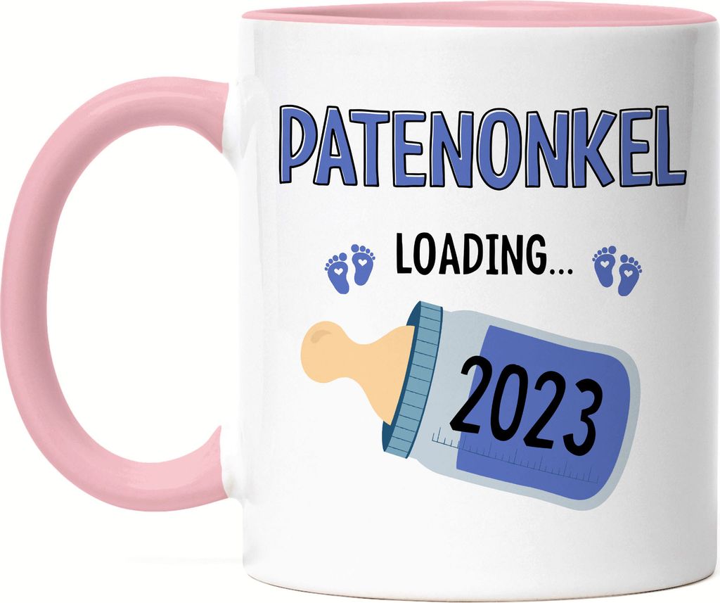 Patenonkel Loading 2023 Tasse Rosa Geschenk Werdende Patenonkel Babynews mit Ladebalken Schwangerschaft Geschenkidee