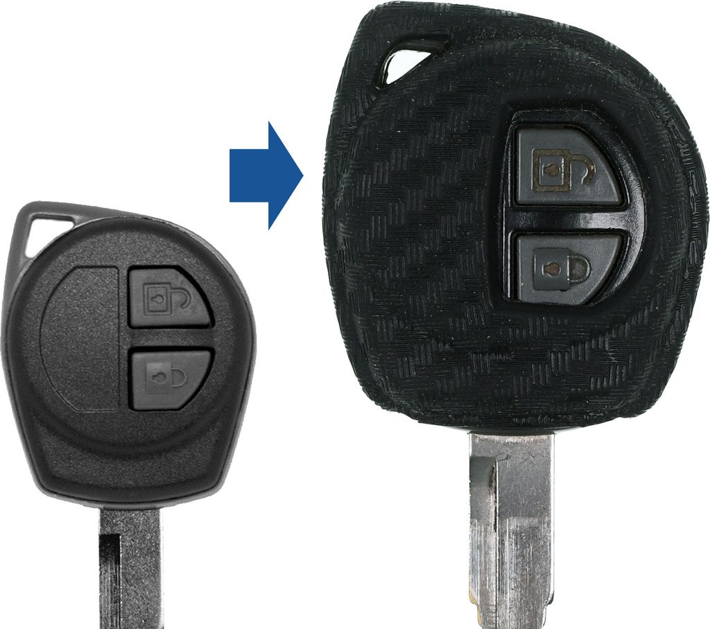 Auto Schlüssel Silikon Schutz Hülle im Carbon Look Kompatibel mit Nissan Pixo Suzuki Alto Grand Vitara SX4 Swift Funk Fernbedienung