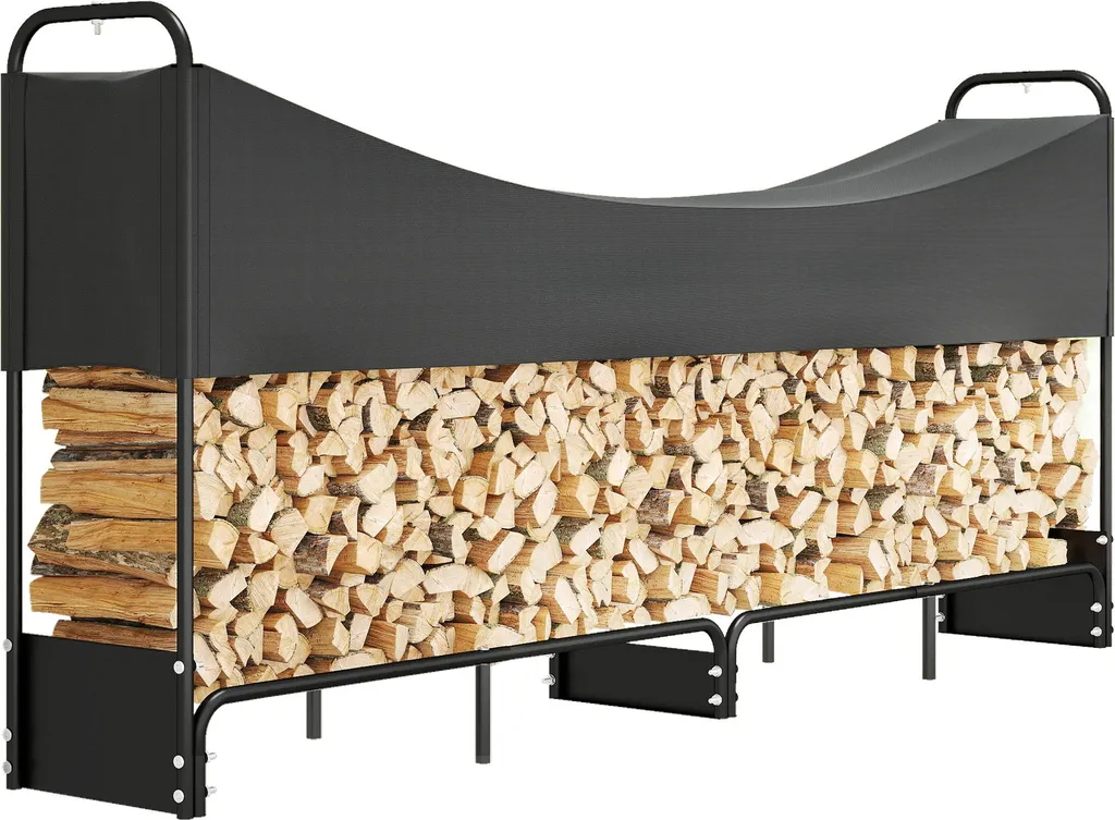 Outsunny Range bûches extérieur 260 cm avec housse Oxford 600D noir